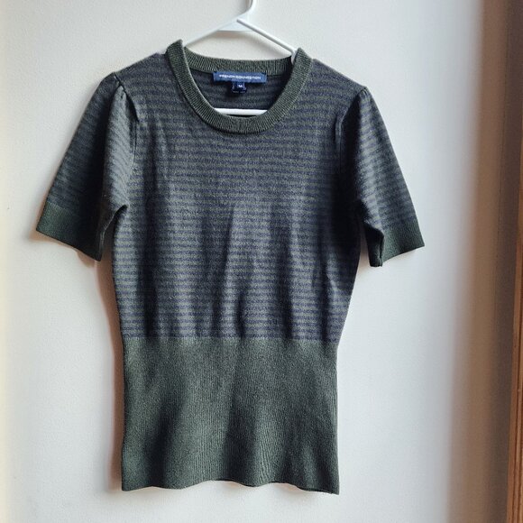 French Connection Green/Blue Cropped Striped Short Sleeve Sweater Size Medium - Picture 1 of 14